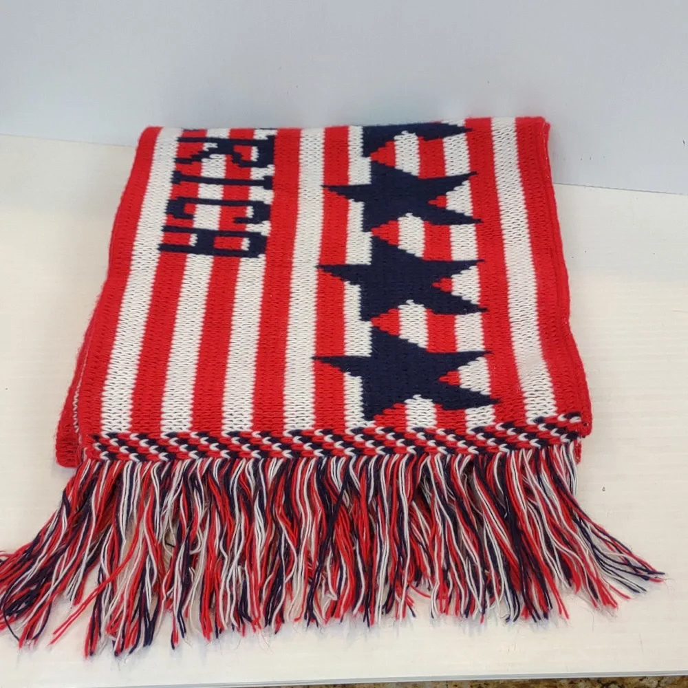 Knitmakers United States of America Blue Star Red White Stripe Fringe Long Scarf